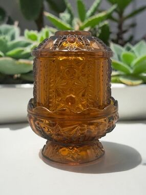 Vintage Indiana Glass Stars And Bars Amber Fairy Lamp